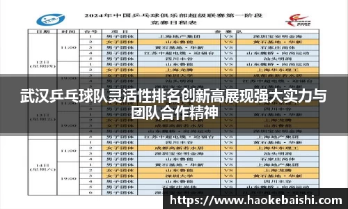 武汉乒乓球队灵活性排名创新高展现强大实力与团队合作精神